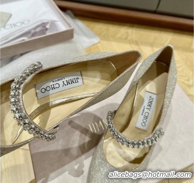 Popular Style Jimmy Choo Bing Pumps 6.5cm/8.5cm in Glitter with crystals Silver 109025