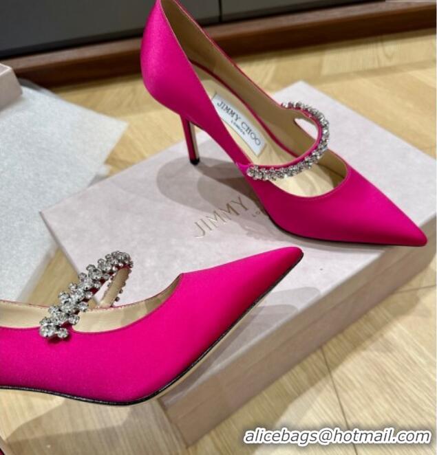 Luxurious Jimmy Choo Bing Pumps 6.5cm/8.5cm in Silk with crystals Pink 109026