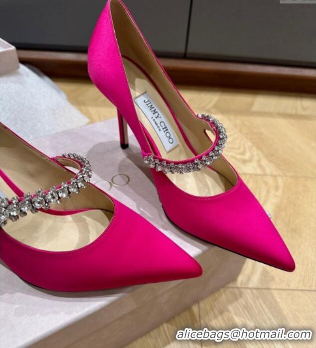 Luxurious Jimmy Choo Bing Pumps 6.5cm/8.5cm in Silk with crystals Pink 109026