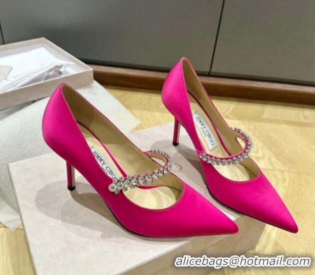 Luxurious Jimmy Choo Bing Pumps 6.5cm/8.5cm in Silk with crystals Pink 109026