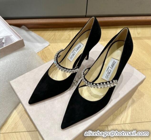 Best Price Jimmy Choo Bing Pumps 6.5cm/8.5cm in Suede with crystals Black 109027