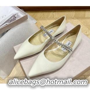 Perfect Jimmy Choo Bing Ballet Flat in Patent Leather with crystals White 109028