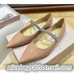 Pretty Style Jimmy Choo Bing Ballet Flat in Patent Leather with crystals Nude 0109029