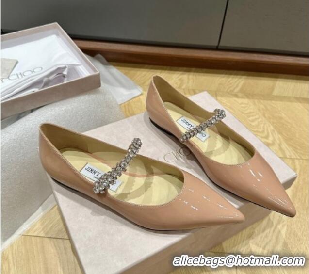 Pretty Style Jimmy Choo Bing Ballet Flat in Patent Leather with crystals Nude 0109029