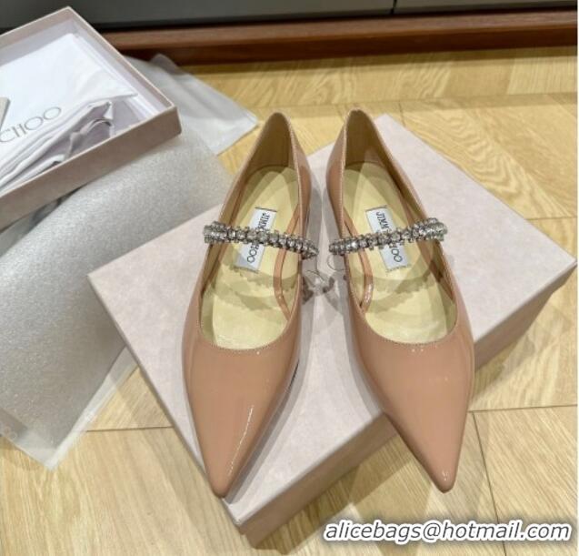 Pretty Style Jimmy Choo Bing Ballet Flat in Patent Leather with crystals Nude 0109029