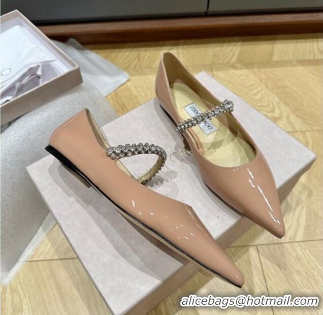 Pretty Style Jimmy Choo Bing Ballet Flat in Patent Leather with crystals Nude 0109029