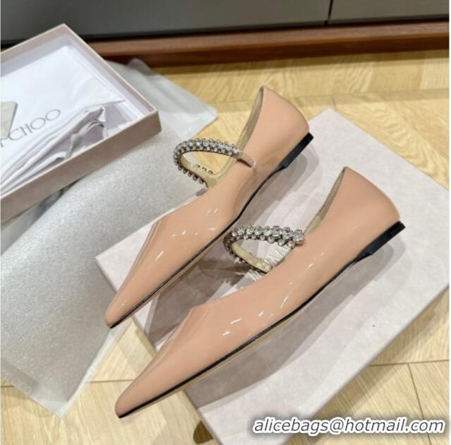 Pretty Style Jimmy Choo Bing Ballet Flat in Patent Leather with crystals Nude 0109029