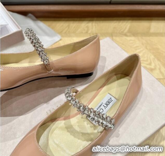 Pretty Style Jimmy Choo Bing Ballet Flat in Patent Leather with crystals Nude 0109029