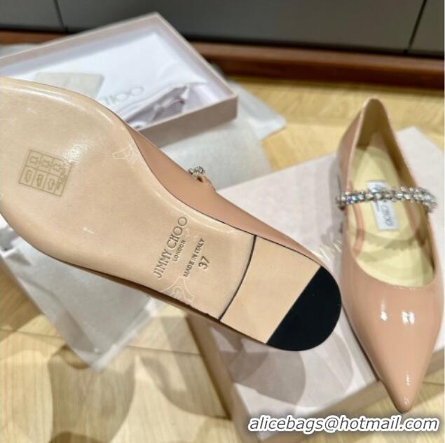 Pretty Style Jimmy Choo Bing Ballet Flat in Patent Leather with crystals Nude 0109029