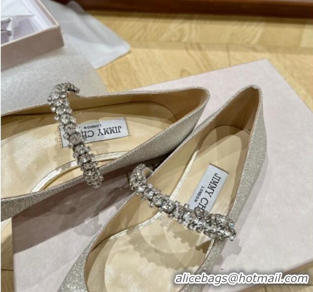 Grade Quality Jimmy Choo Bing Ballet Flat in Glitter with crystals Silver 109031