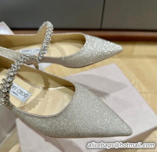 Grade Quality Jimmy Choo Bing Ballet Flat in Glitter with crystals Silver 109031