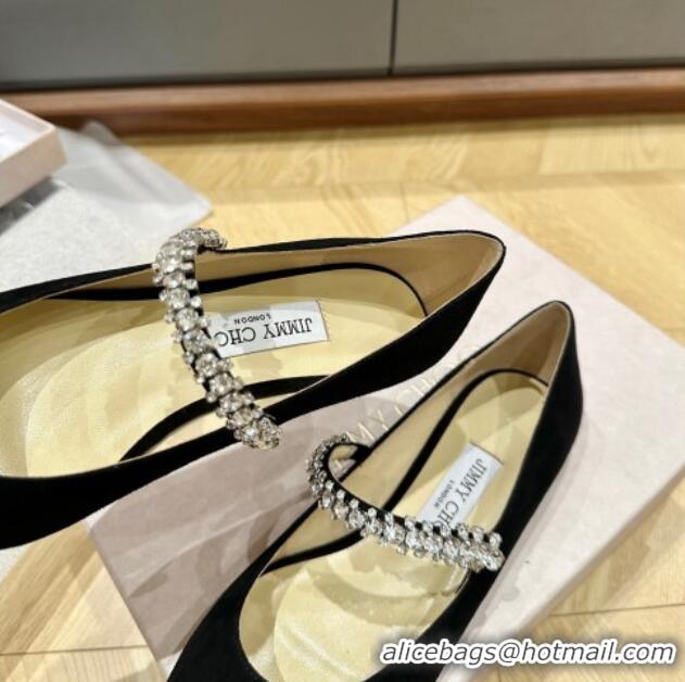 Top Design Jimmy Choo Bing Ballet Flat in Suede with crystals Black 109033