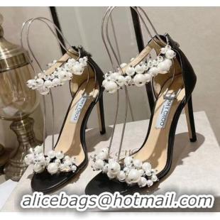 Unique Style Jimmy Choo LOVE Sandals 8cm/10cm in Leather with Pearls Black 109054