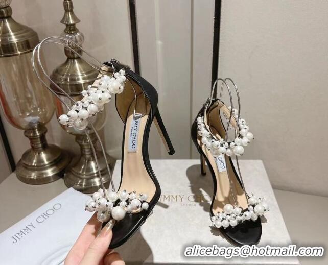 Unique Style Jimmy Choo LOVE Sandals 8cm/10cm in Leather with Pearls Black 109054