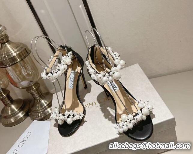 Unique Style Jimmy Choo LOVE Sandals 8cm/10cm in Leather with Pearls Black 109054