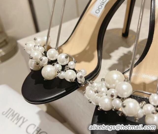 Unique Style Jimmy Choo LOVE Sandals 8cm/10cm in Leather with Pearls Black 109054