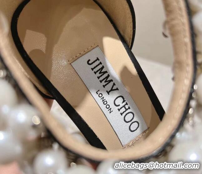 Unique Style Jimmy Choo LOVE Sandals 8cm/10cm in Leather with Pearls Black 109054