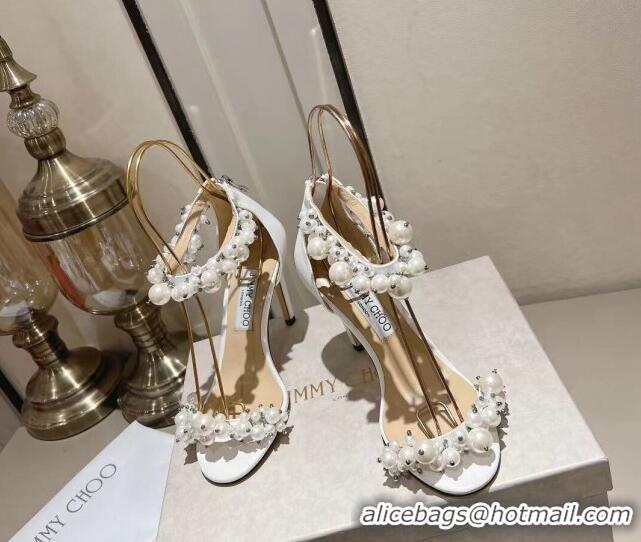 Good Product Jimmy Choo LOVE Sandals 8cm/10cm in Leather with Pearls White 109055