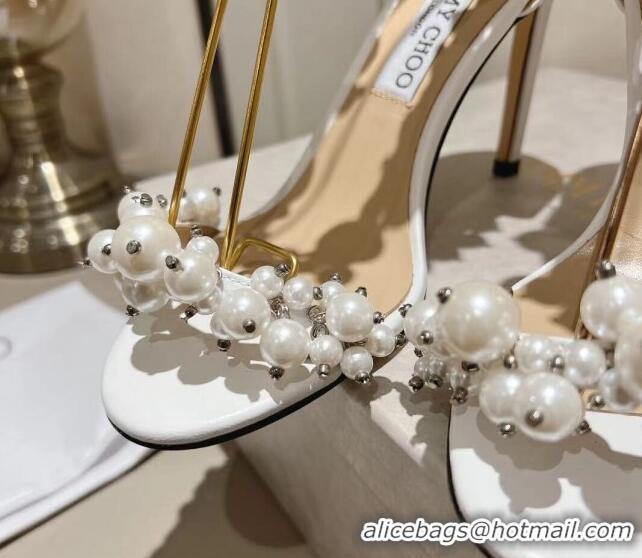 Good Product Jimmy Choo LOVE Sandals 8cm/10cm in Leather with Pearls White 109055