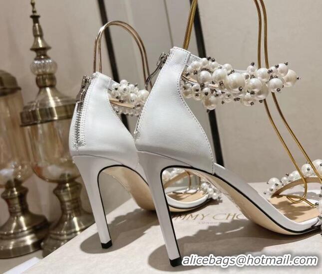 Good Product Jimmy Choo LOVE Sandals 8cm/10cm in Leather with Pearls White 109055