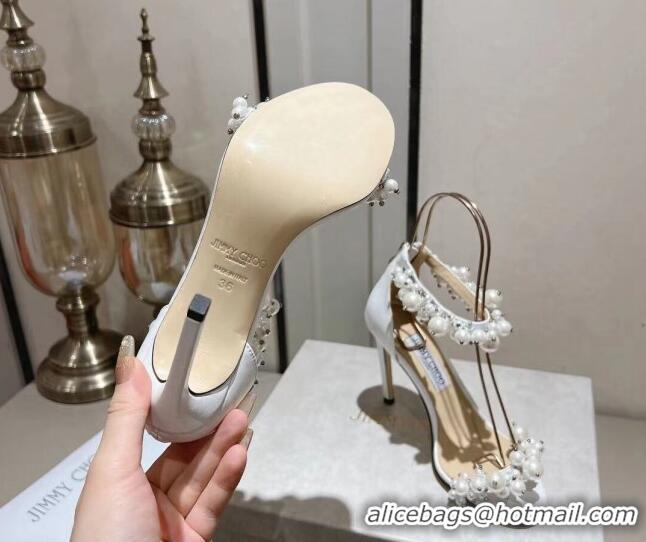 Good Product Jimmy Choo LOVE Sandals 8cm/10cm in Leather with Pearls White 109055