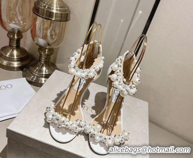 Good Product Jimmy Choo LOVE Sandals 8cm/10cm in Leather with Pearls White 109055