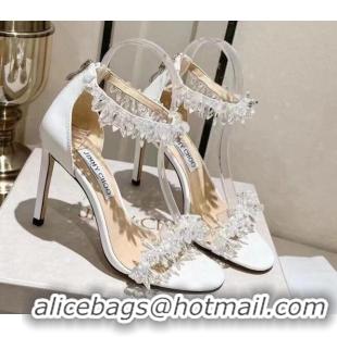 Good Quality Jimmy Choo LOVE Sandals 8cm in Leather with Crystals White 109056