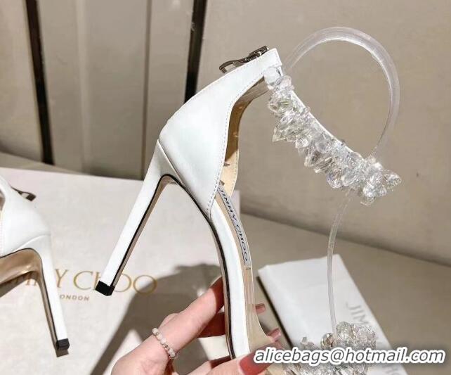 Good Quality Jimmy Choo LOVE Sandals 8cm in Leather with Crystals White 109056