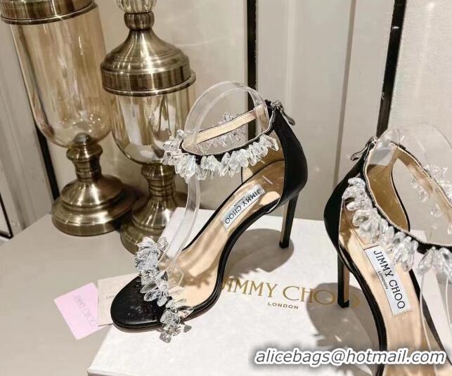 Shop Duplicate Jimmy Choo LOVE Sandals 8cm in Leather with Crystals Black 109057