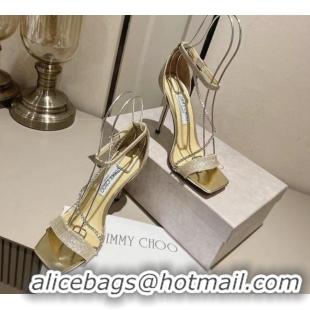 Luxurious Jimmy Choo Glitter Leather Sandals with Crystal Embellishment 10cm Heel Gold 411601