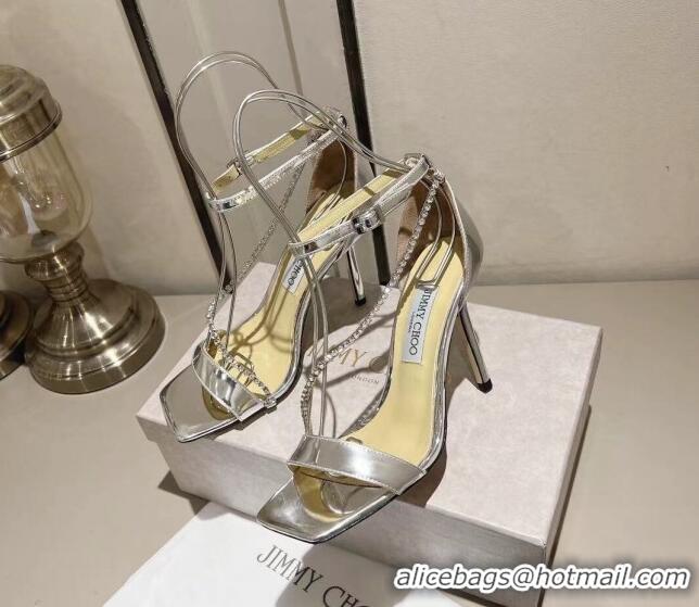 Good Looking Jimmy Choo Patent Leather Sandals with Crystal Embellishment 10cm Heel Silver 411603