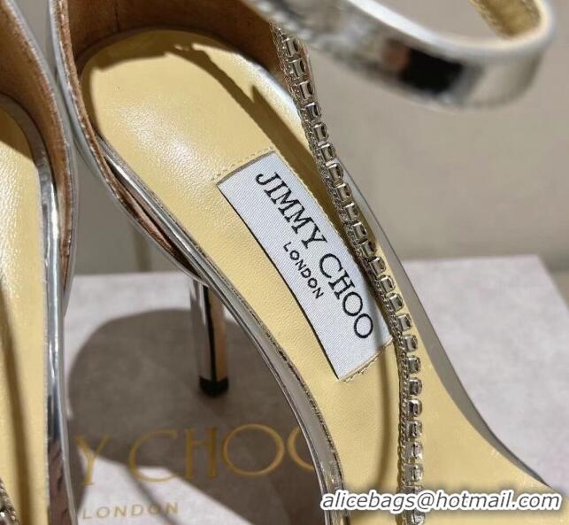 Good Looking Jimmy Choo Patent Leather Sandals with Crystal Embellishment 10cm Heel Silver 411603