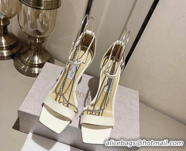 Popular Style Jimmy Choo Patent Leather Sandals with Crystal Embellishment 10cm Heel White 411604