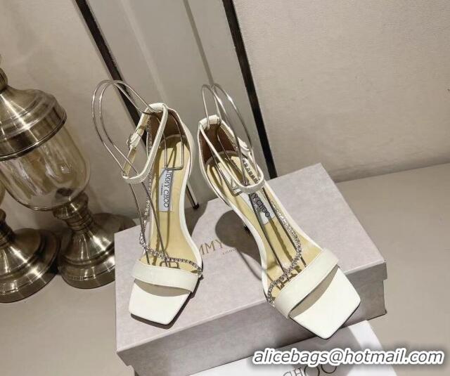 Popular Style Jimmy Choo Patent Leather Sandals with Crystal Embellishment 10cm Heel White 411604