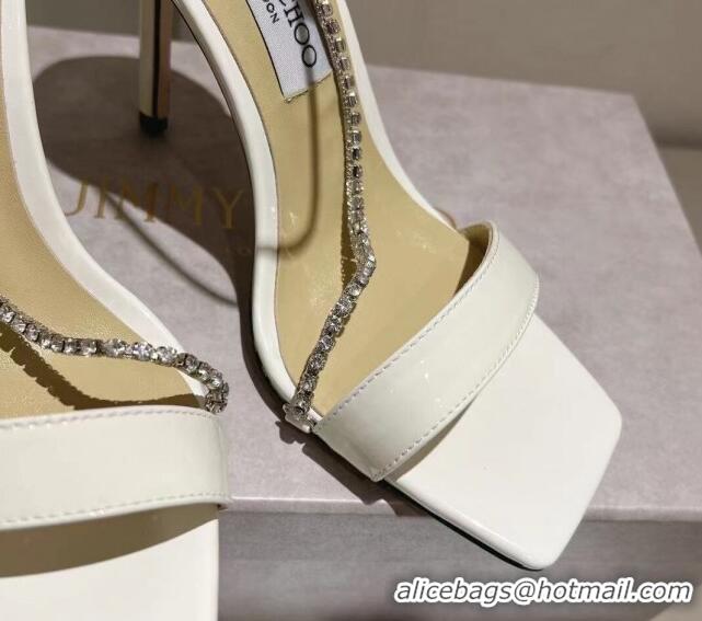 Popular Style Jimmy Choo Patent Leather Sandals with Crystal Embellishment 10cm Heel White 411604