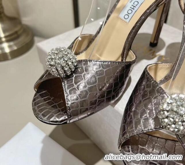 Big Discount Jimmy Choo Sacora 100 Sandals in Snake Pattern Leather Crystal Ball Embellishment Grey 411608