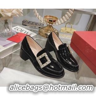 Sophisticated Roger Vivier Viv' Rangers Strass Buckle Loafers 4.5cm in Patent Leather Black 218118