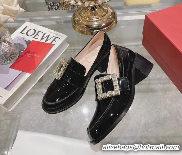 Sophisticated Roger Vivier Viv' Rangers Strass Buckle Loafers 4.5cm in Patent Leather Black 218118