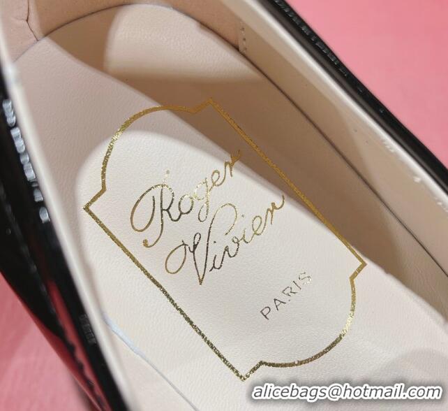 Sophisticated Roger Vivier Viv' Rangers Strass Buckle Loafers 4.5cm in Patent Leather Black 218118