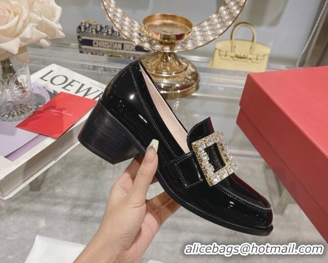 Sophisticated Roger Vivier Viv' Rangers Strass Buckle Loafers 4.5cm in Patent Leather Black 218118