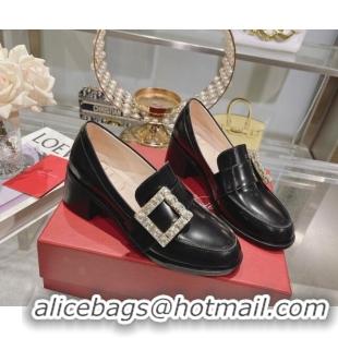 Best Price Roger Vivier Viv' Rangers Strass Buckle Loafers 4.5cm in Shiny Leather Black 218119