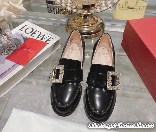 Best Price Roger Vivier Viv' Rangers Strass Buckle Loafers 4.5cm in Shiny Leather Black 218119