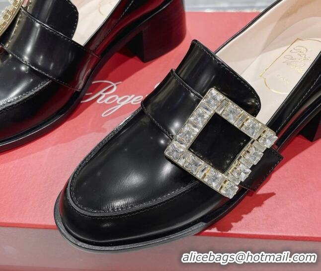 Best Price Roger Vivier Viv' Rangers Strass Buckle Loafers 4.5cm in Shiny Leather Black 218119