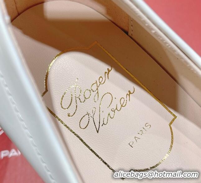 Good Quality Roger Vivier Viv' Rangers Strass Buckle Loafers 4.5cm in Shiny Leather White 218120