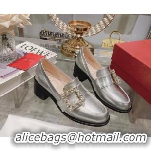 Unique Style Roger Vivier Viv' Rangers Strass Buckle Loafers 4.5cm in Shiny Leather Silver 218121