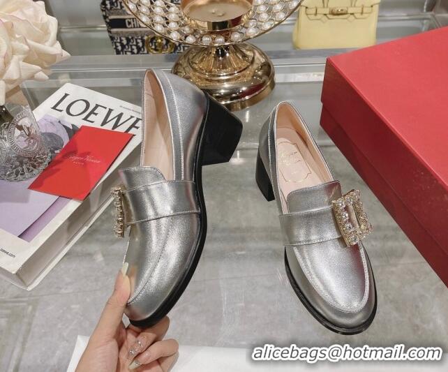 Unique Style Roger Vivier Viv' Rangers Strass Buckle Loafers 4.5cm in Shiny Leather Silver 218121