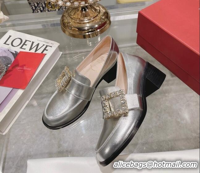 Unique Style Roger Vivier Viv' Rangers Strass Buckle Loafers 4.5cm in Shiny Leather Silver 218121