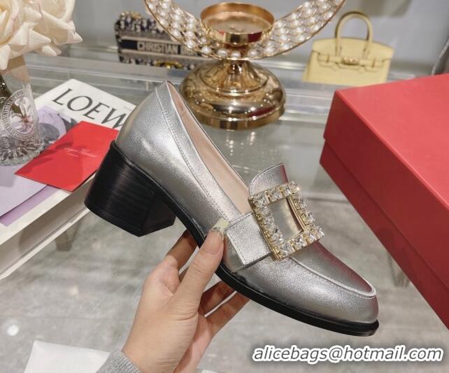 Unique Style Roger Vivier Viv' Rangers Strass Buckle Loafers 4.5cm in Shiny Leather Silver 218121