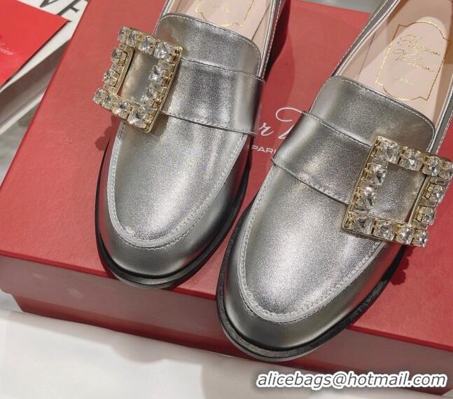 Unique Style Roger Vivier Viv' Rangers Strass Buckle Loafers 4.5cm in Shiny Leather Silver 218121