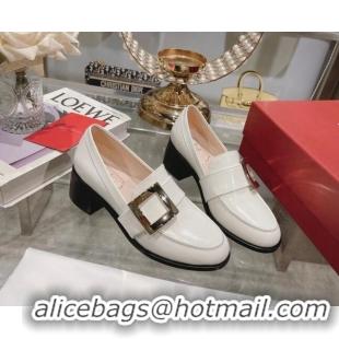 Sumptuous Roger Vivier Viv' Rangers Metal Buckle Loafers 4.5cm in Shiny Leather White 1218125